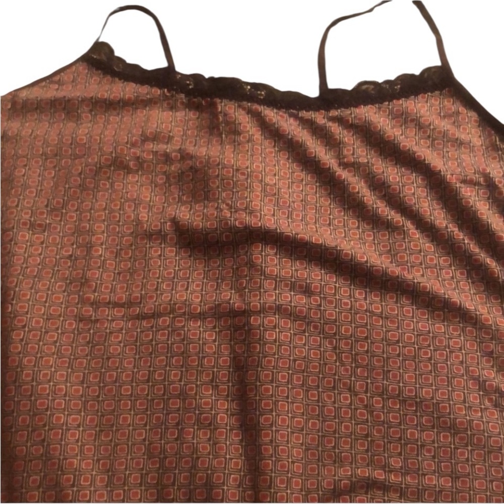 Ann Taylor Loft size XL brown geometrical print adjustable camisole lace trim